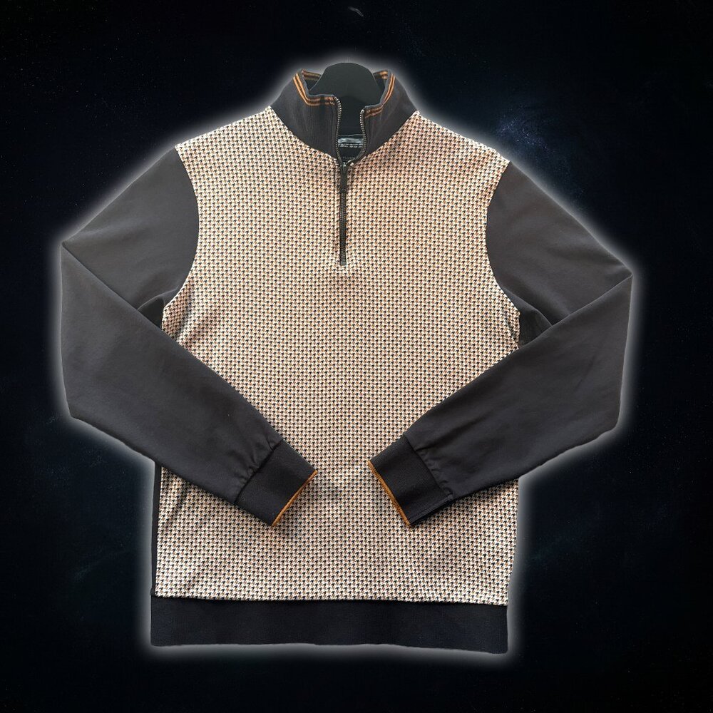 Denim & Flower Mock Neck Houndstoock Check Quarter Zip Sweatshirt Men's Small